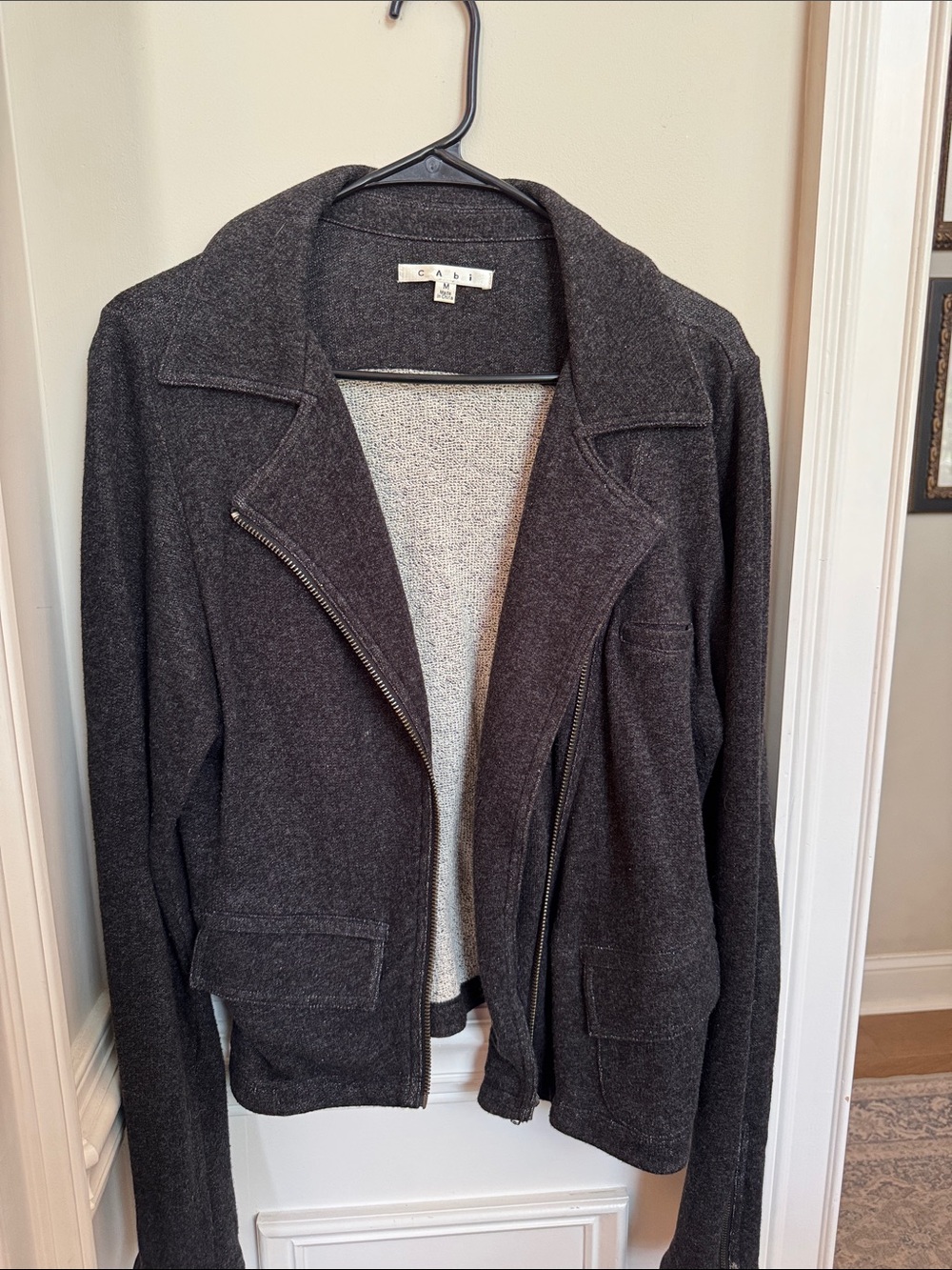 CAbi Charcoal Knit Zip-Front Blazer